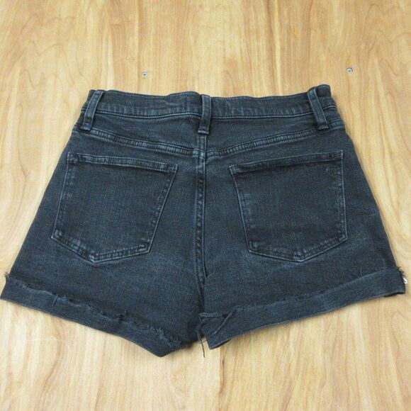 MADEWELL High Rise Denim Shorts Sz 25 (27) Frayed Cuffed Hem Washed Black Jeans - Picture 8 of 11